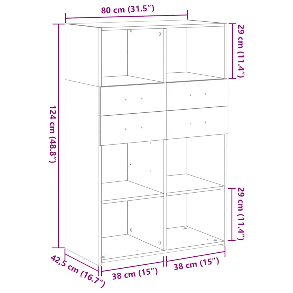 Highboard White 80x42,5x124 cm Engineered Wood