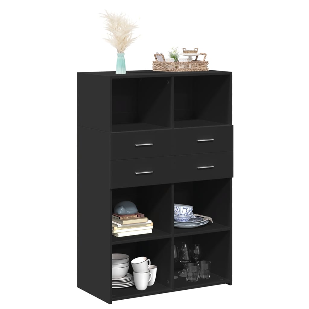 Highboard | Black | Engineered wood | 124 cm tall, 80 cm wide | Highboard