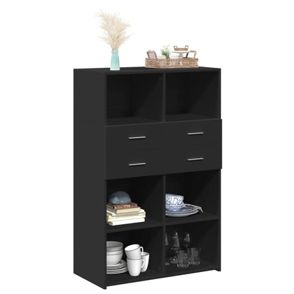 Highboard | Black | Engineered wood | 124 cm tall, 80 cm wide | Highboard