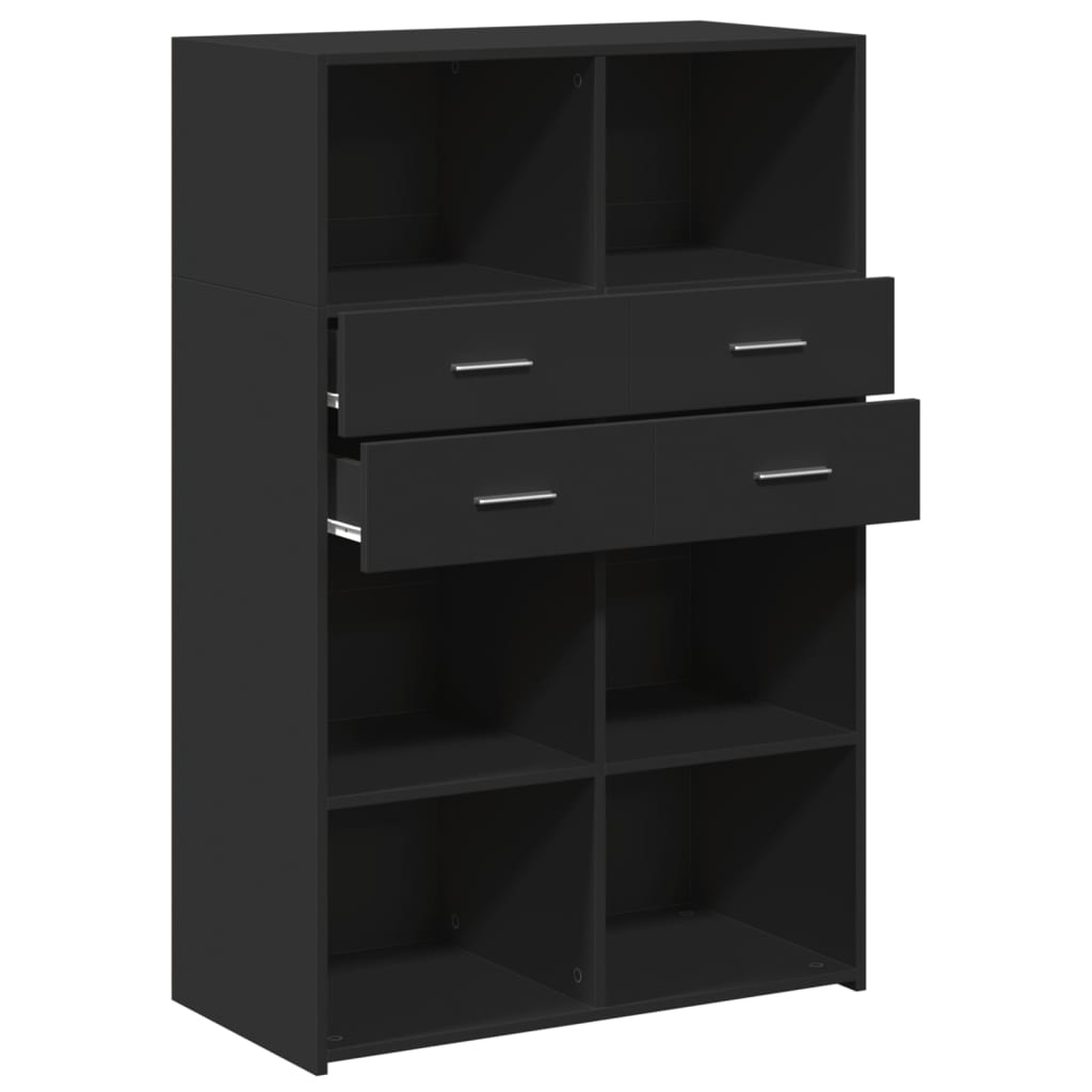 Highboard | Black | Engineered wood | 124 cm tall, 80 cm wide | Highboard