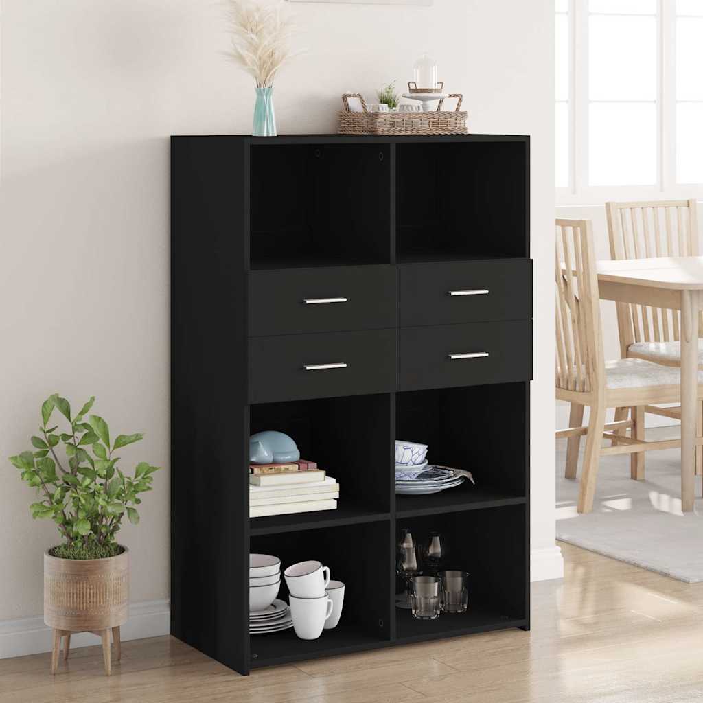 Highboard Black 80x42,5x124 cm Engineered Wood