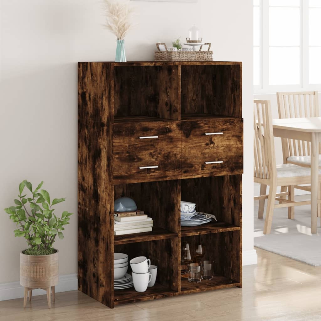 Highboard | Smoked oak | Engineered wood | 80x42.5x124 cm | Highboard