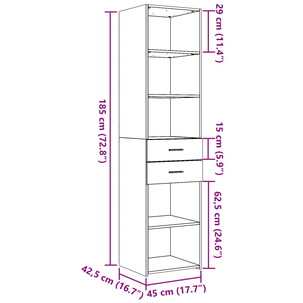 Highboard Grey Sonoma 45x42,5x185 cm Engineered Wood