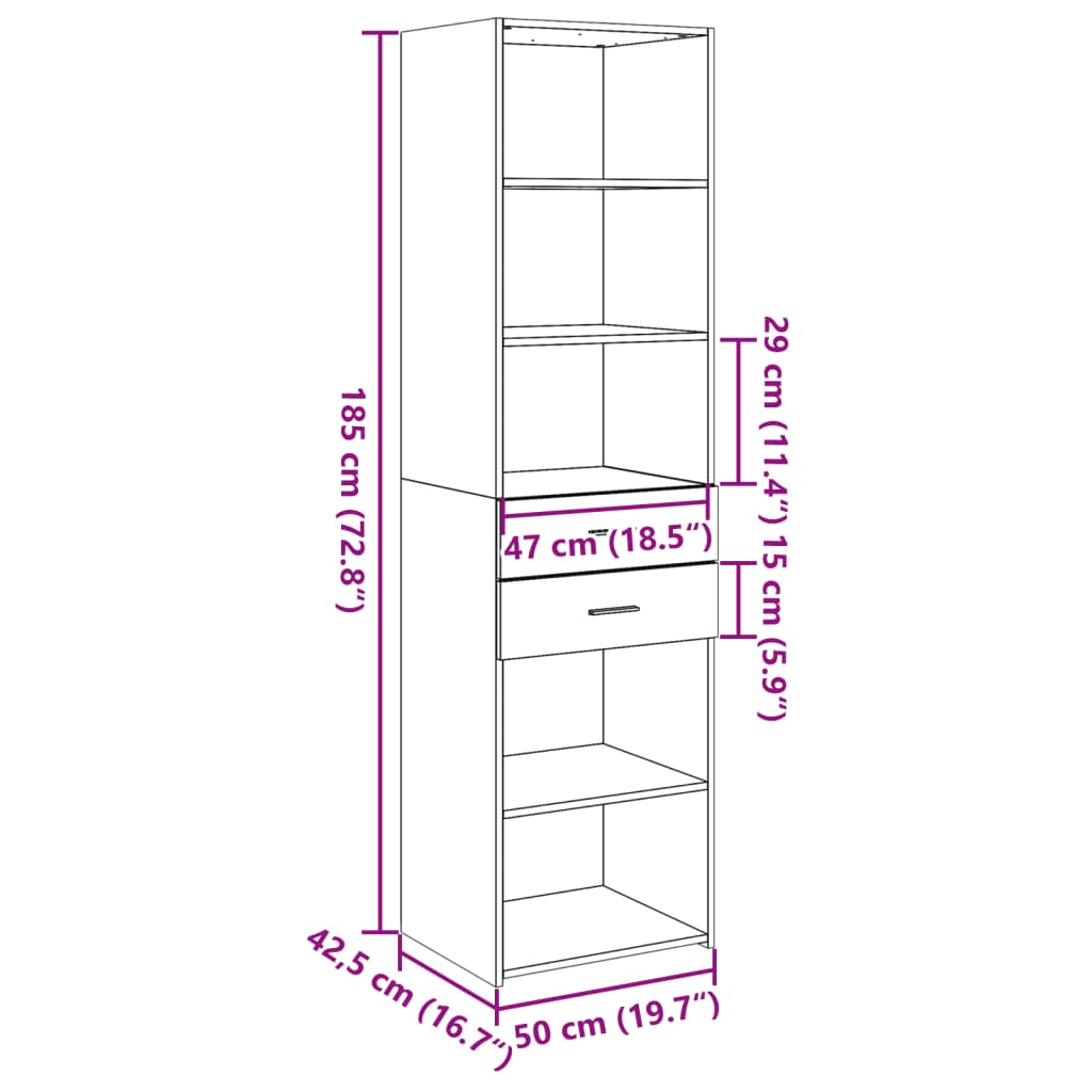 Highboard Grey Sonoma 50x42,5x185 cm Engineered Wood