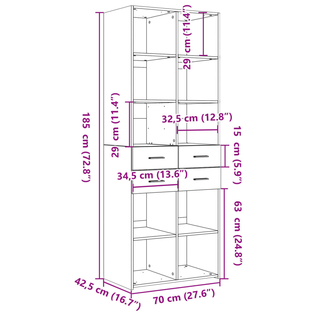 Highboard | Black | Engineered Wood | Large | Highboard | Rectangular