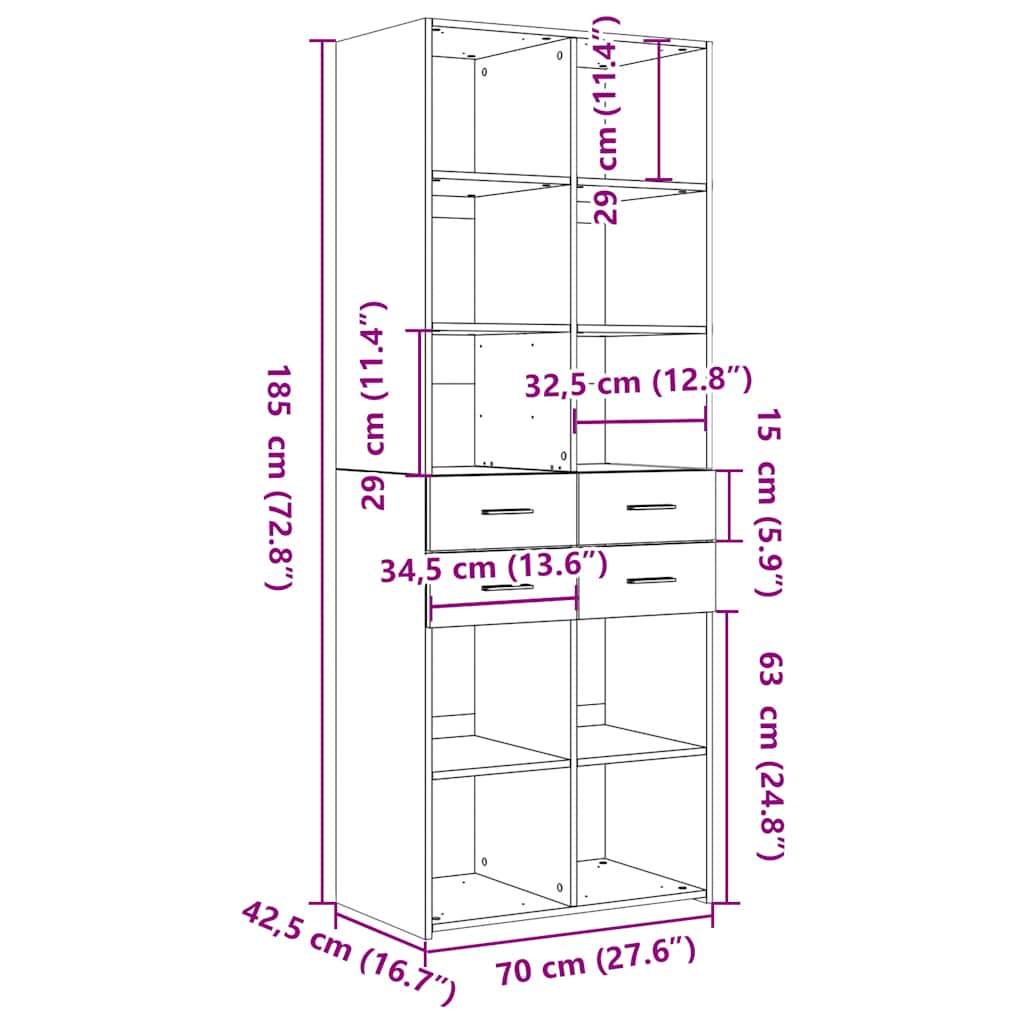 Highboard Black 70x42,5x185 cm Engineered Wood