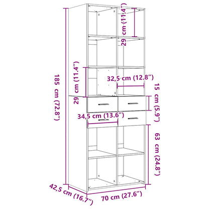 Highboard Black 70x42,5x185 cm Engineered Wood