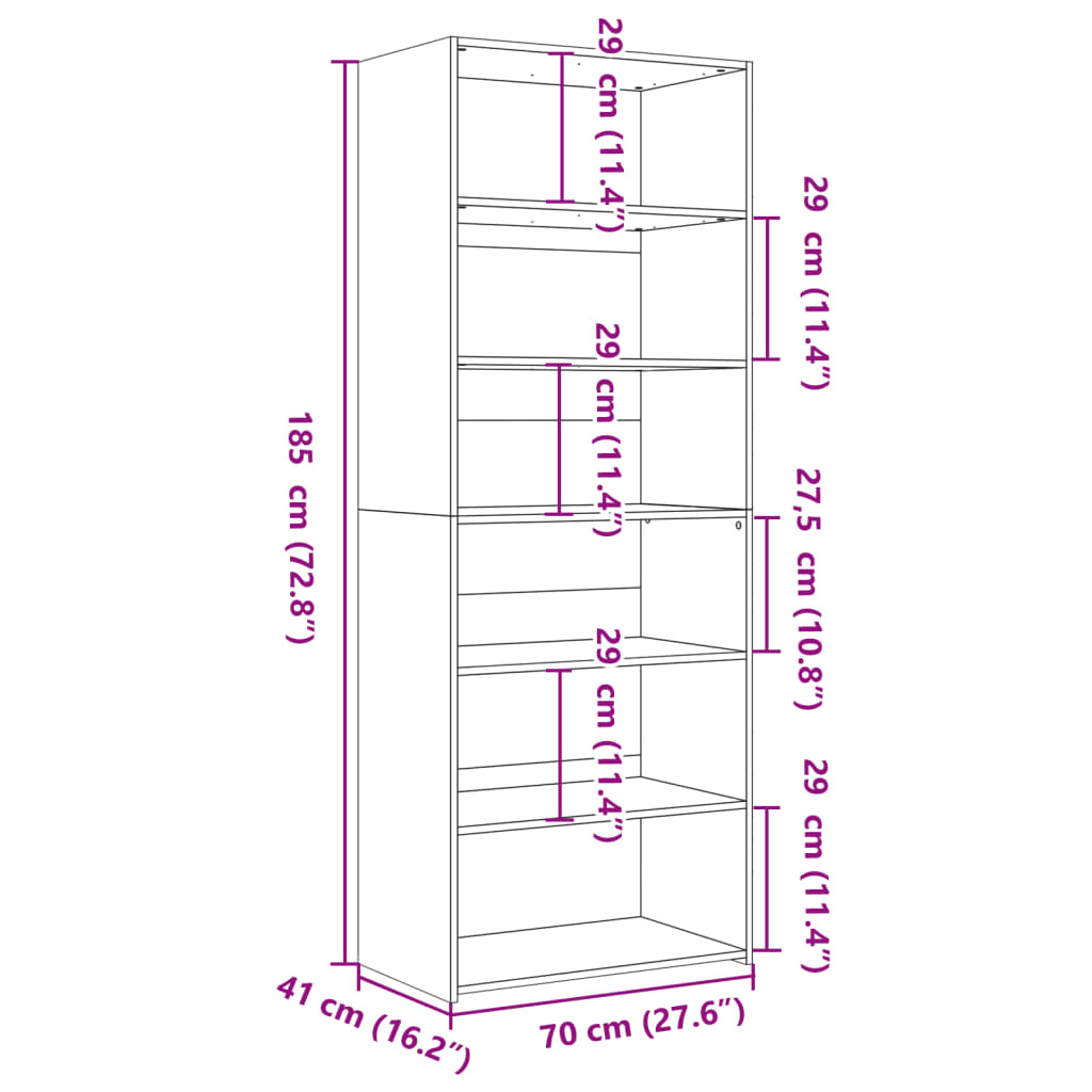 Highboard Grey Sonoma 70x41x185 cm Engineered Wood