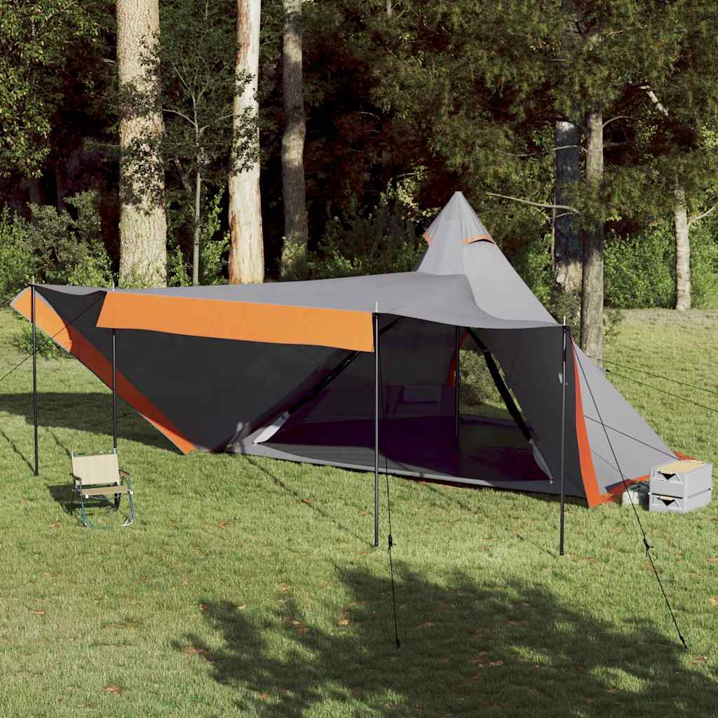 Family Tent Tipi 8-Person Grey and Orange Waterproof