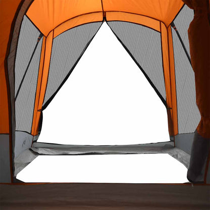 Family Tent Tunnel 8-Person Grey and Orange Waterproof