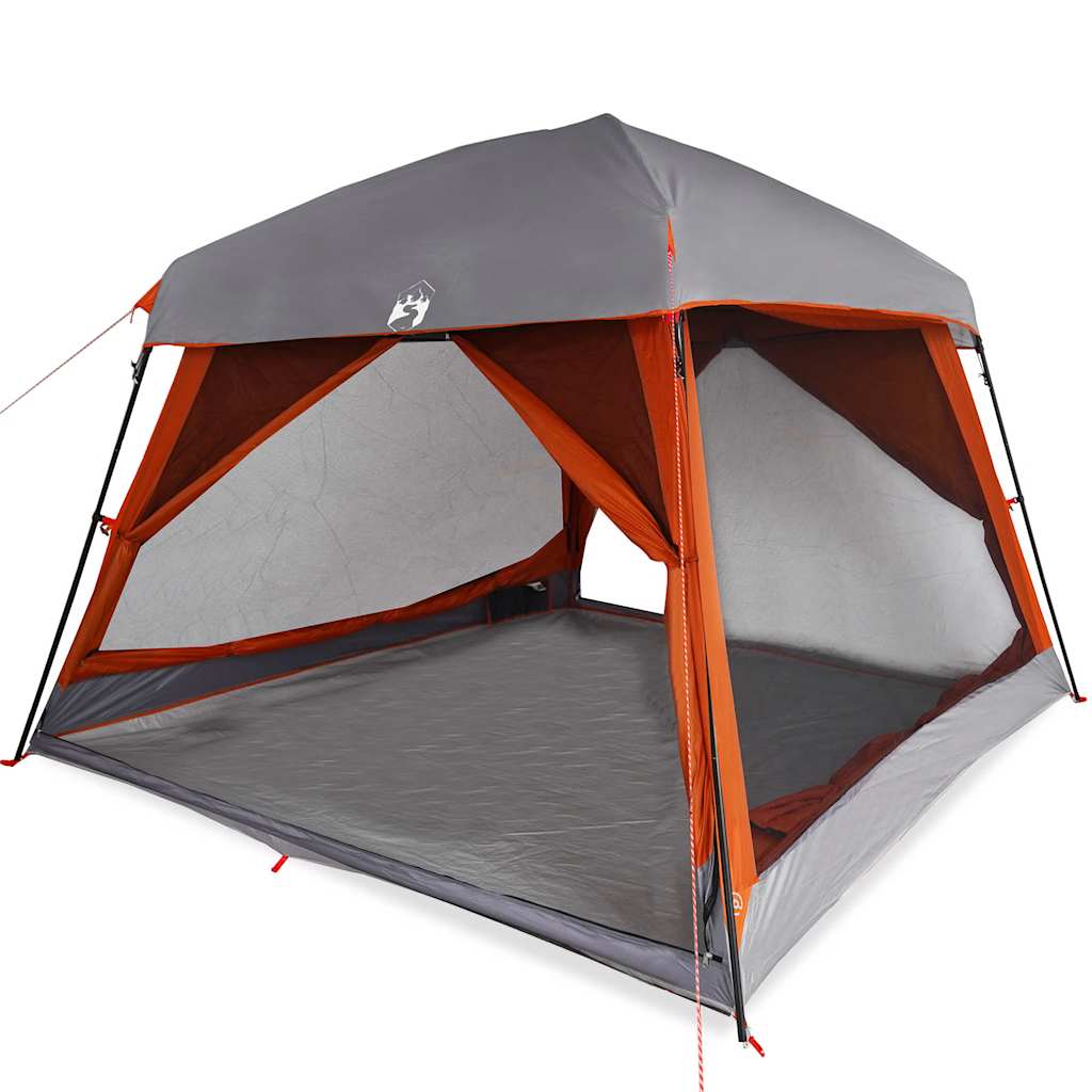 Family Tent Cabin 6-Person Grey and Orange Waterproof