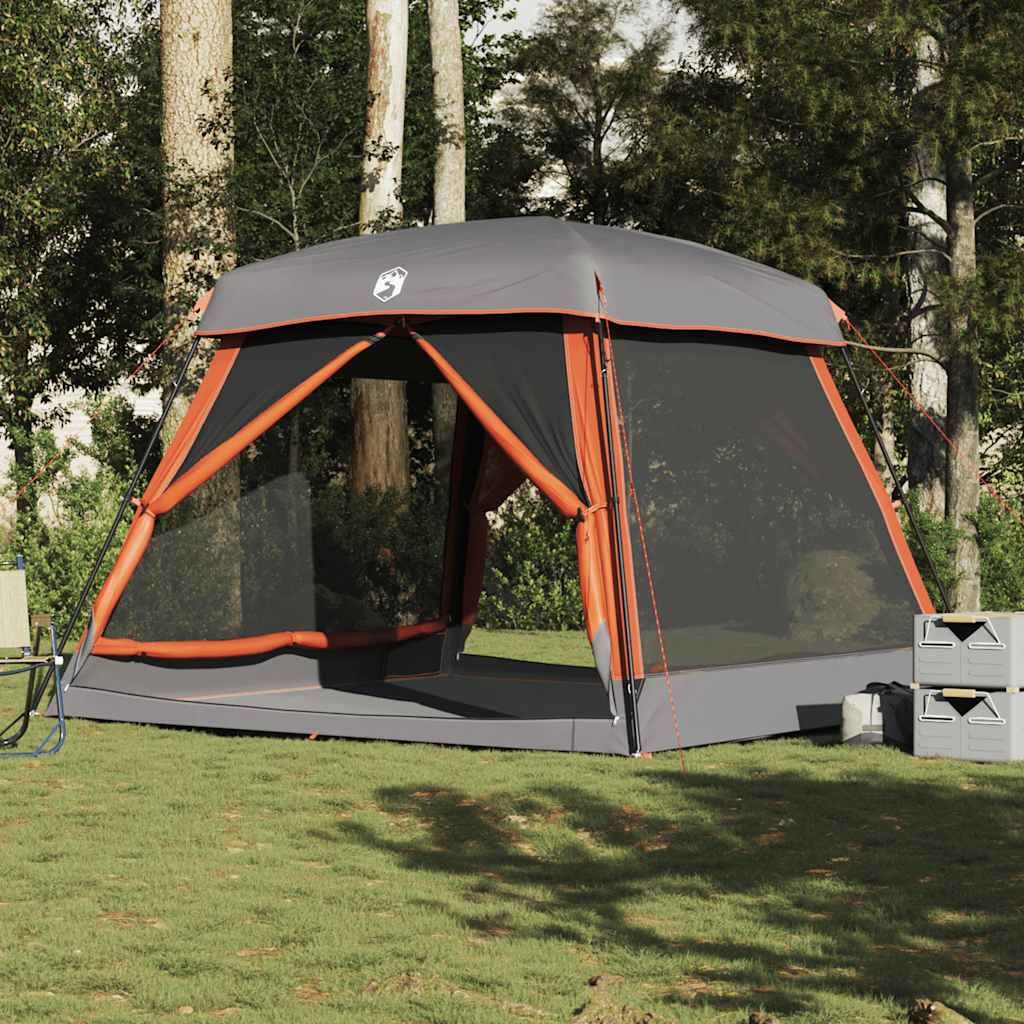 Family Tent Cabin 6-Person Grey and Orange Waterproof