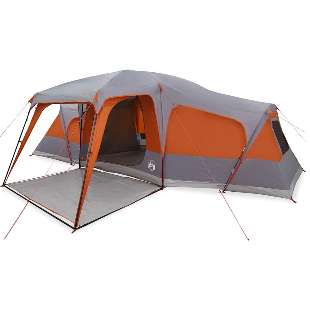 Family Tent with Porch Dome 9-Person Grey and Orange Waterproof