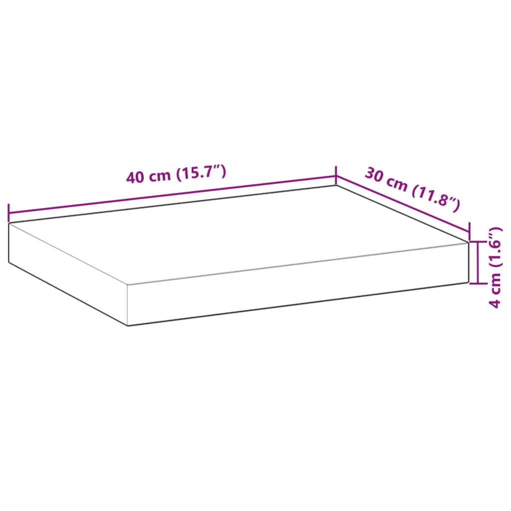 Table Top 40x30x4 cm Rectangular Solid Wood Acacia