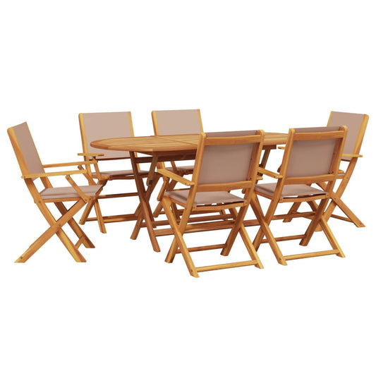 7 Piece Garden Dining Set Taupe Fabric and Solid Wood