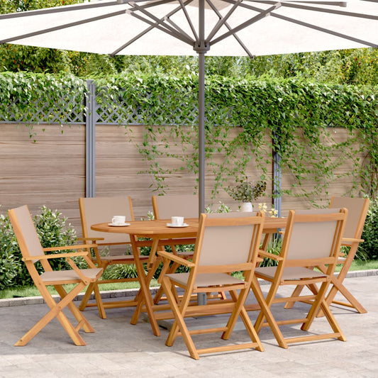 7 Piece Garden Dining Set Taupe Fabric and Solid Wood