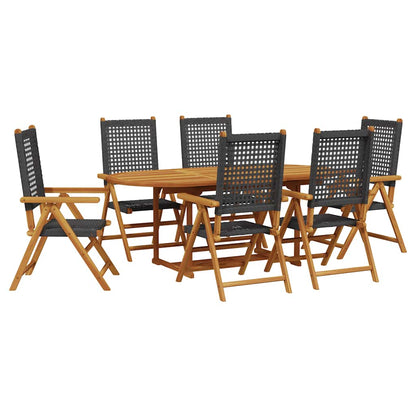 Garden Dining Set | Black | Solid Acacia Wood, PE Rattan | Medium