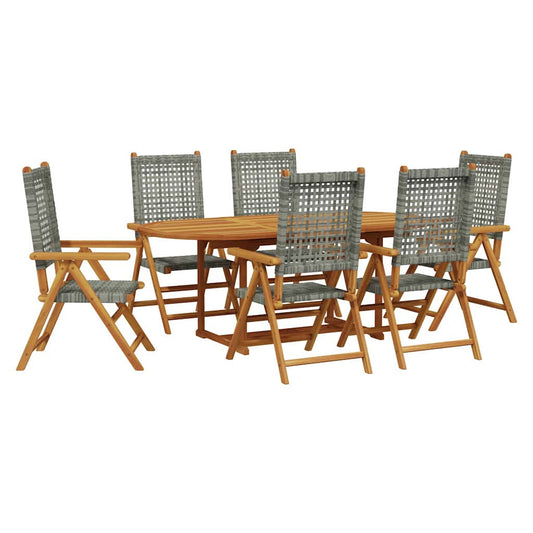 Garden Dining Set | Grey | Solid acacia wood and PE rattan | Adjustable