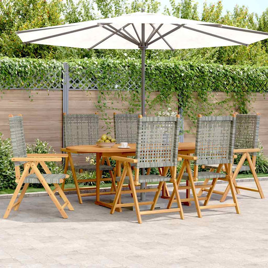 Garden Dining Set | Grey | Solid acacia wood and PE rattan | Adjustable