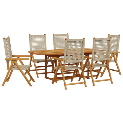 Garden Dining Set | Beige | Solid acacia wood, PE rattan | Medium
