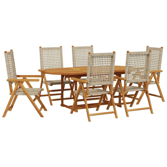 Garden Dining Set | Beige | Solid acacia wood, PE rattan | Medium