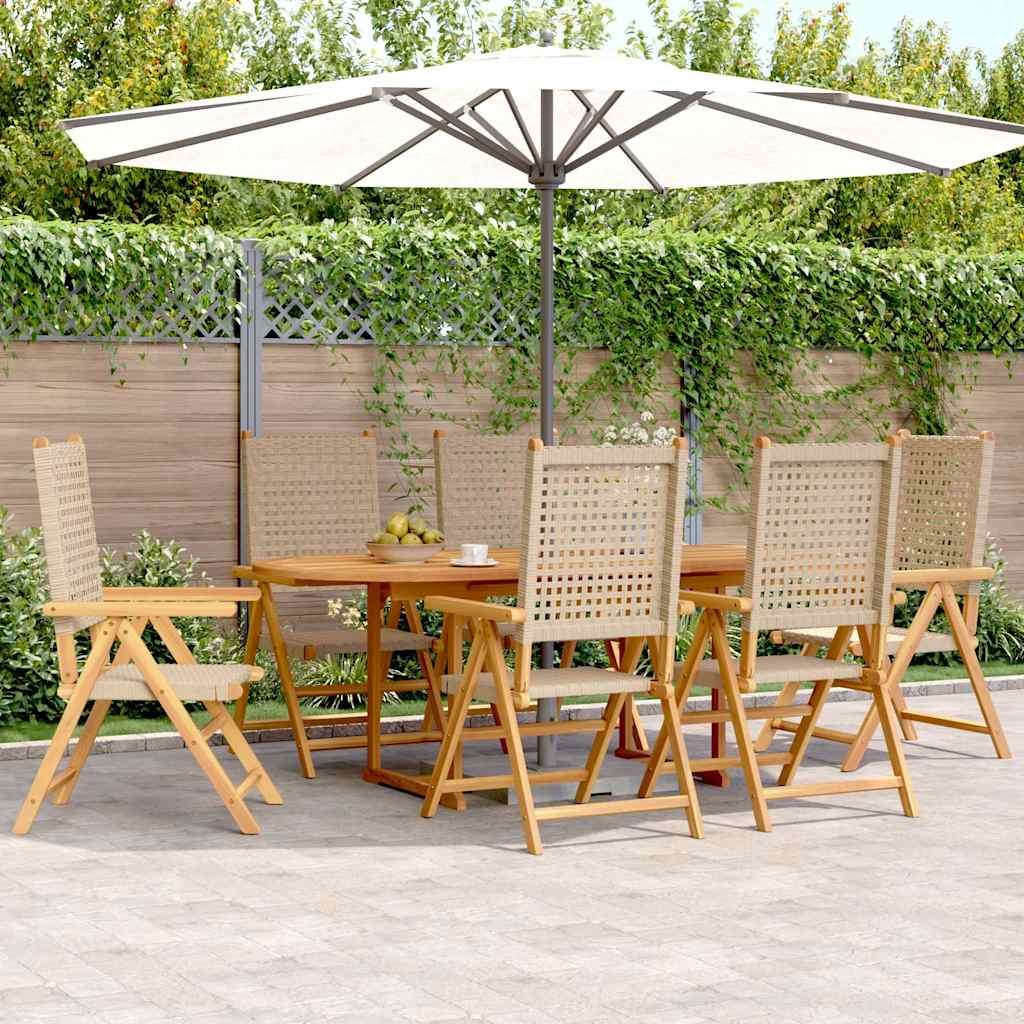 Garden Dining Set | Beige | Solid acacia wood, PE rattan | Medium