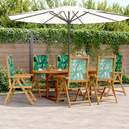 7 Piece Garden Dining Set Leaf Pattern Fabric and Solid Wood