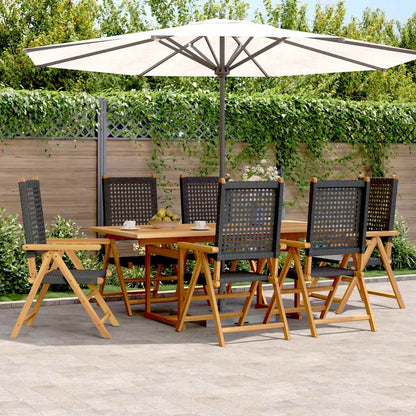 7 Piece Garden Dining Set Black Poly Rattan and Solid Wood