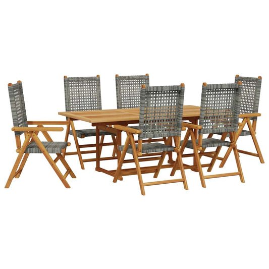 Garden Dining Set | Grey | Solid acacia wood, PE rattan | Large