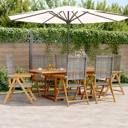 7 Piece Garden Dining Set Grey Poly Rattan and Solid Wood