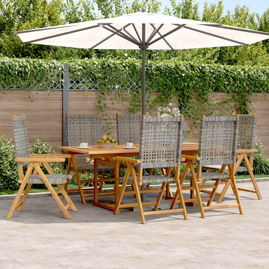Garden Dining Set | Grey | Solid acacia wood, PE rattan | Large