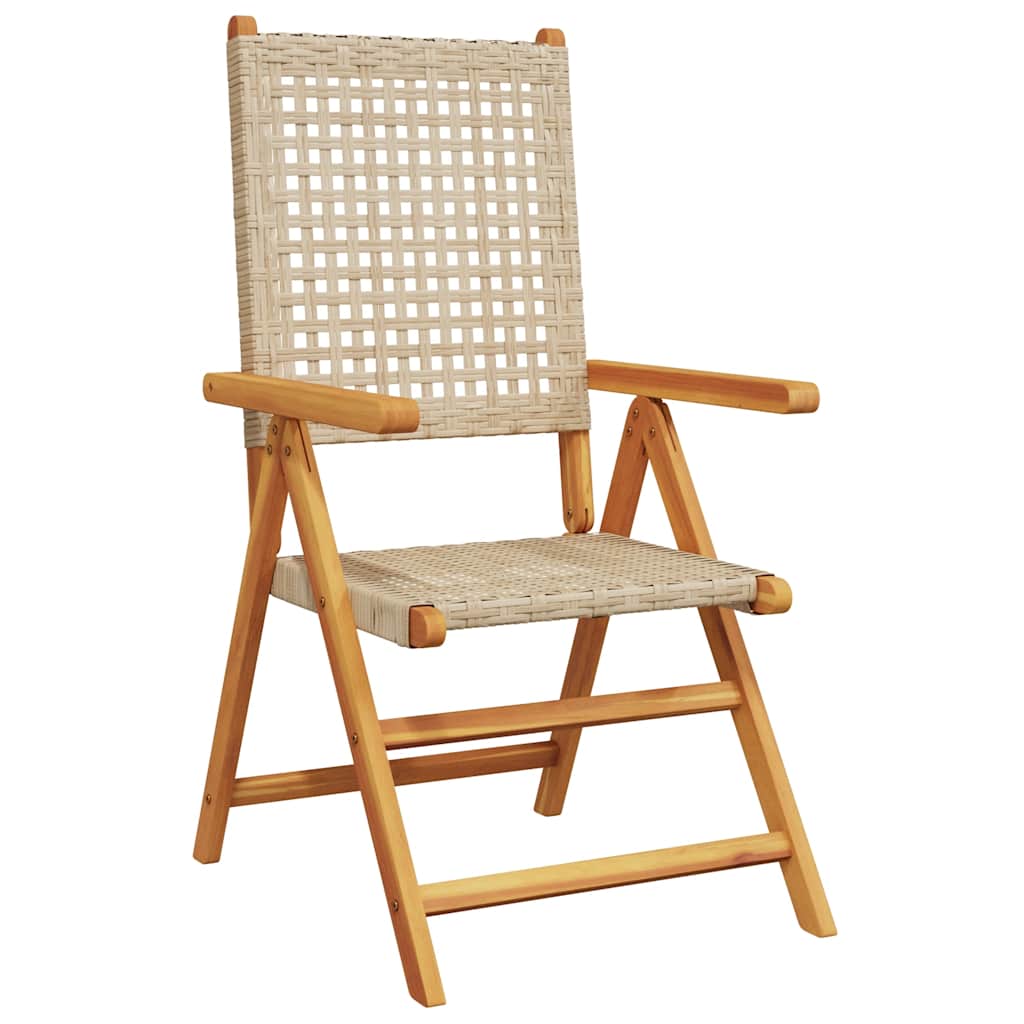 7 Piece Garden Dining Set Beige Poly Rattan and Solid Wood