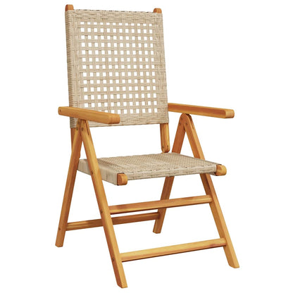 7 Piece Garden Dining Set Beige Poly Rattan and Solid Wood