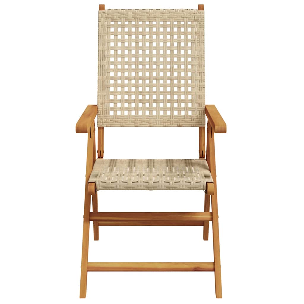 7 Piece Garden Dining Set Beige Poly Rattan and Solid Wood