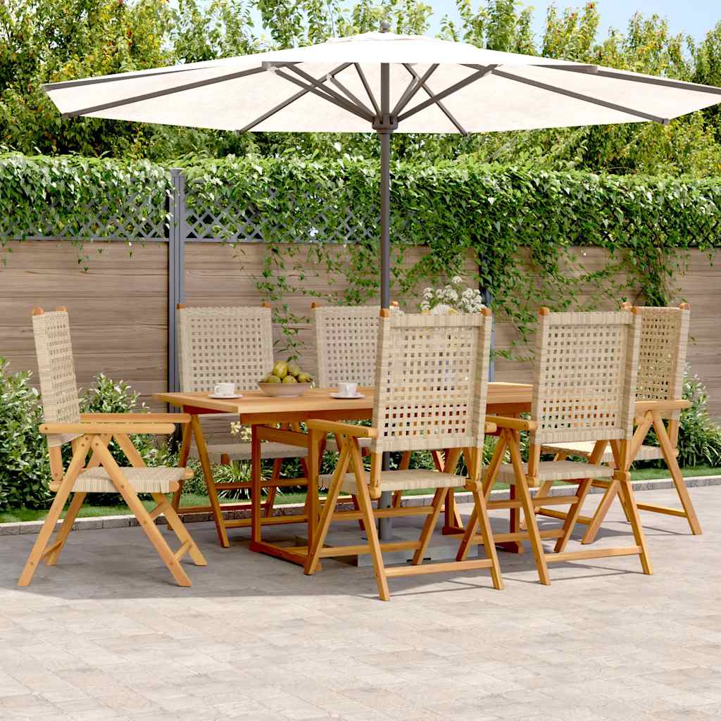 7 Piece Garden Dining Set Beige Poly Rattan and Solid Wood