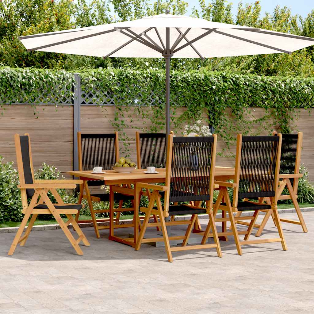 7 Piece Garden Dining Set Black Polypropylene and Solid Wood
