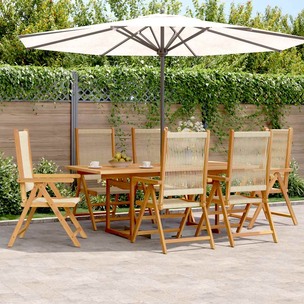 7 Piece Garden Dining Set Beige Polypropylene and Solid Wood