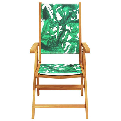 7 Piece Garden Dining Set Leaf Pattern Fabric and Solid Wood