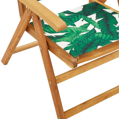 7 Piece Garden Dining Set Leaf Pattern Fabric and Solid Wood