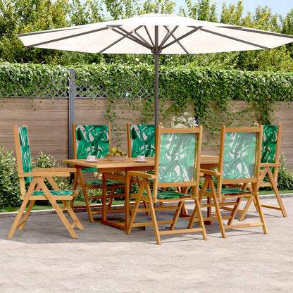 7 Piece Garden Dining Set Leaf Pattern Fabric and Solid Wood