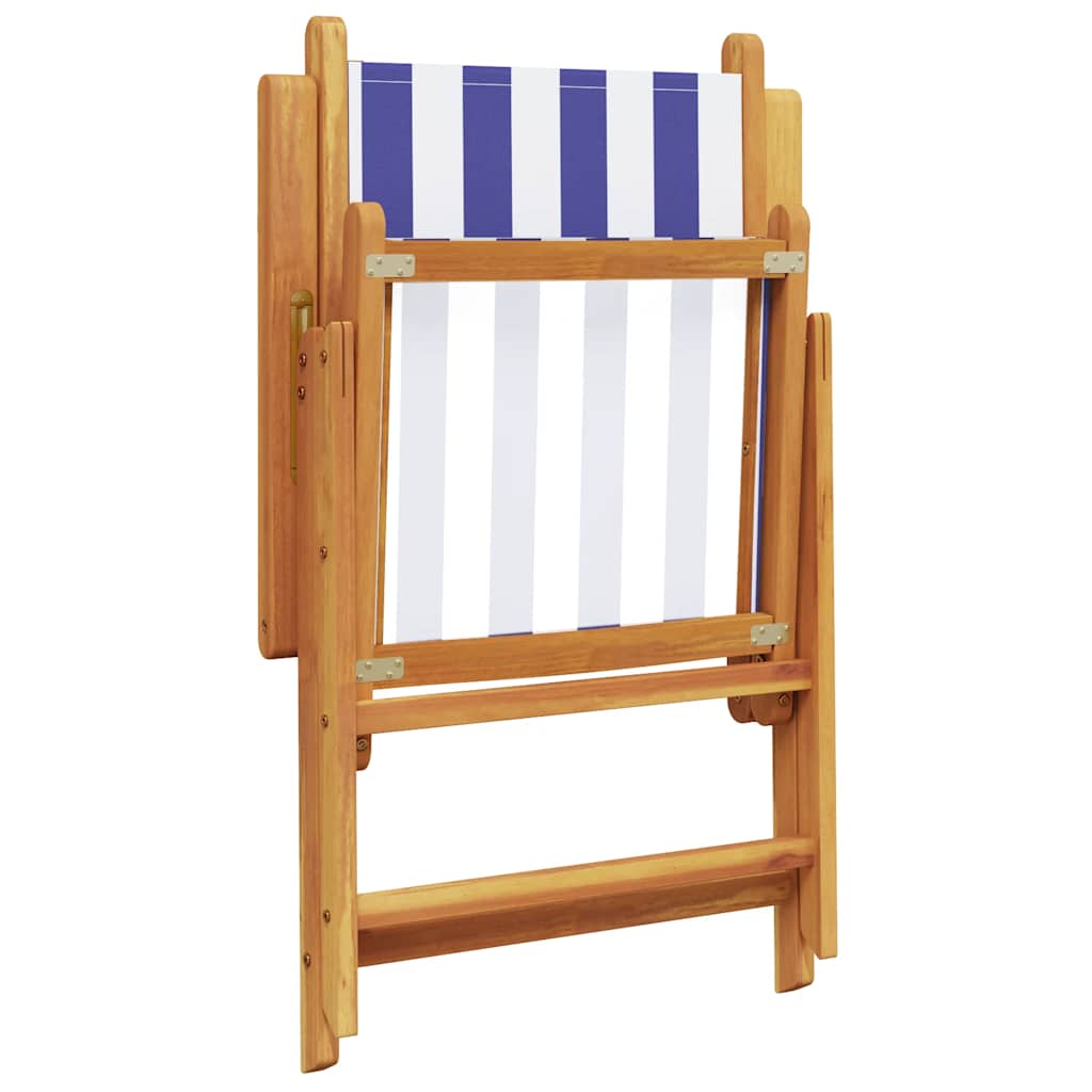 7 Piece Garden Dining Set Blue and White Fabric and Solid Wood