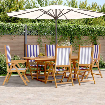 7 Piece Garden Dining Set Blue and White Fabric and Solid Wood