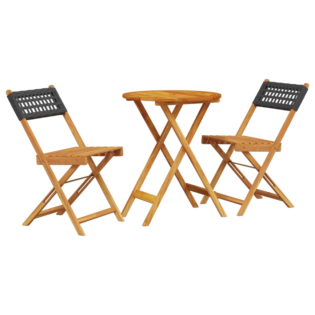 Bistro Set | Black | Solid acacia wood and PE rattan | 3-Piece Set
