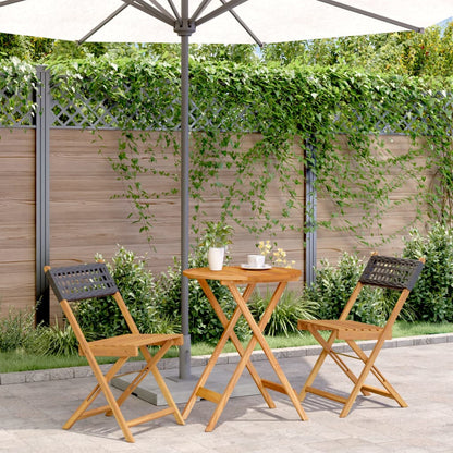 Bistro Set | Black | Solid acacia wood and PE rattan | 3-Piece Set