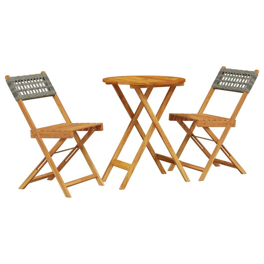 Bistro Set | Grey | Solid Acacia wood | Small |  Foldable  | Bistro Set
