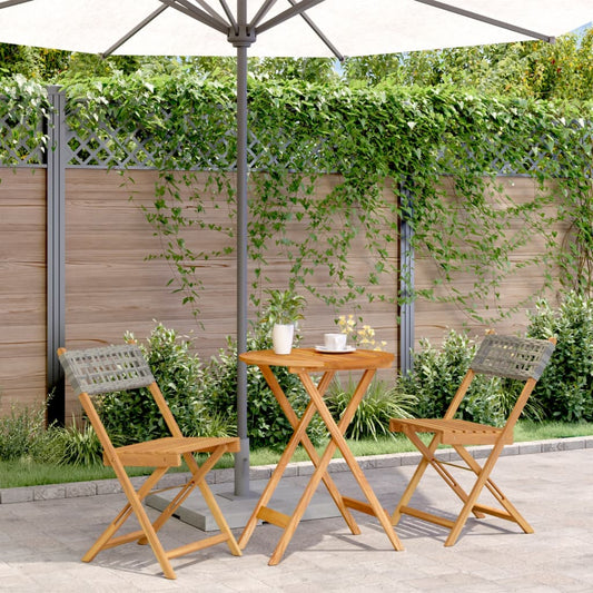 Bistro Set | Grey | Solid Acacia wood | Small |  Foldable  | Bistro Set