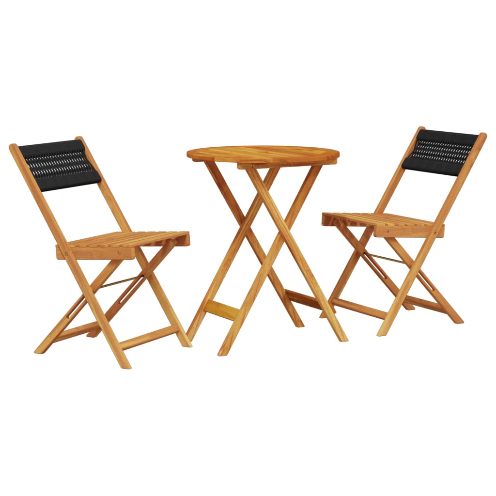 Bistro Set | Black | Solid acacia wood, Polypropylene | Compact