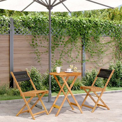 Bistro Set | Black | Solid acacia wood, Polypropylene | Compact