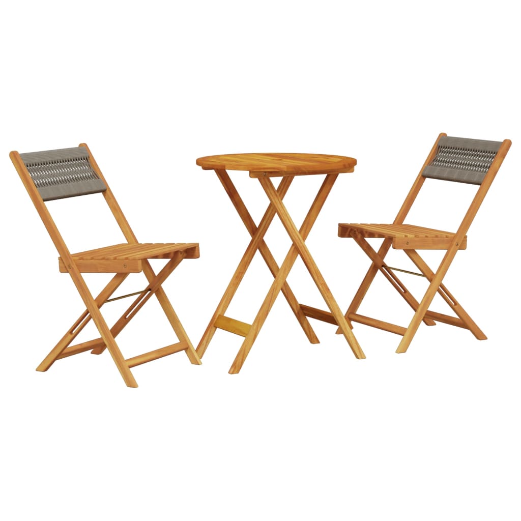 Bistro Set | Grey | Solid acacia wood | Compact |  Foldable  | Bistro Set