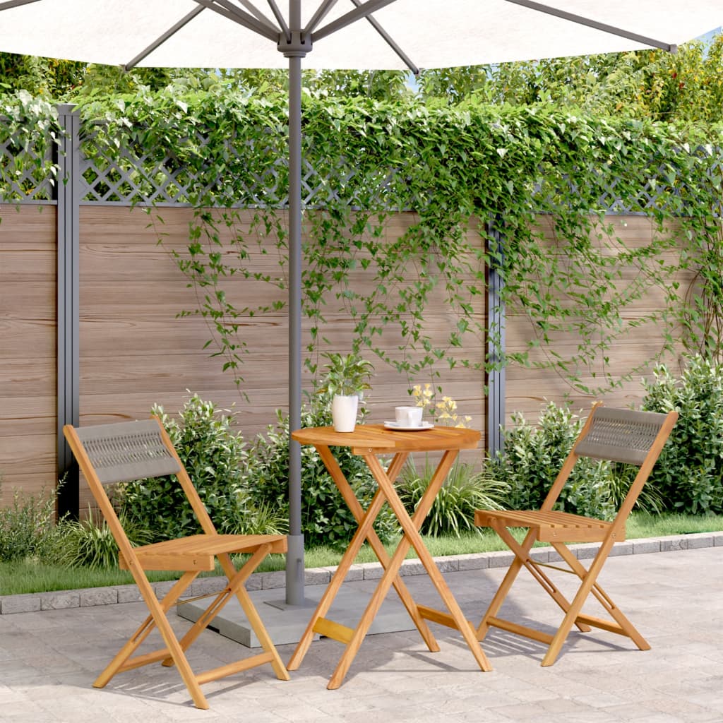 Bistro Set | Grey | Solid acacia wood | Compact |  Foldable  | Bistro Set